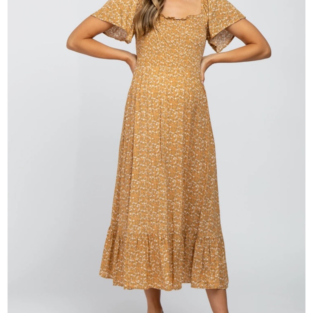 Pinkblush smocked Floral Yellow Maternity Dress